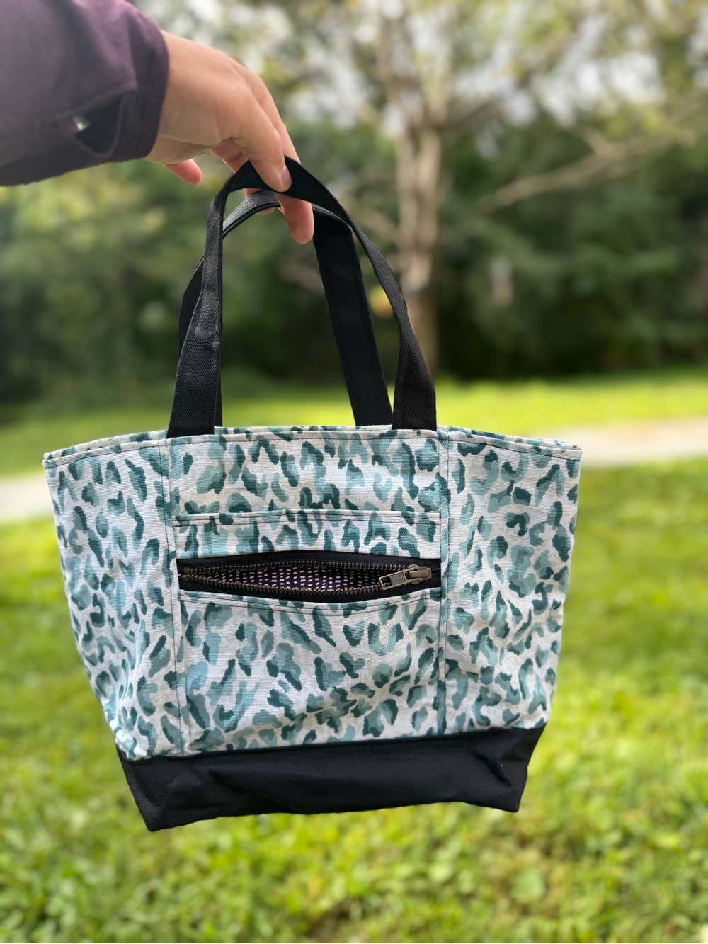 Canvas Leopard Print Tote Bag in Teal and Black